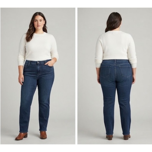 L.L. Bean Denim - LL Bean Favorite Fit Flannel Jeans Womens 18 Dark Wash Straight Leg High Rise